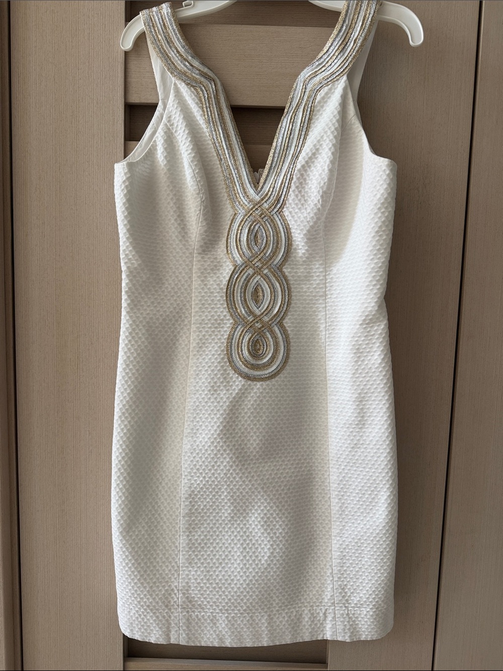 Lilly Pulitzer White Textured Tank Dress with Gold Trim